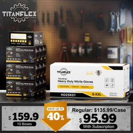 TitanFlex Heavy Duty Black Nitrile Gloves, Large, 6 Mil with Raised Diamond Texture, Industrial Work Gloves Disposable Latex Free, Powder Free, Mechanic Disposable Gloves (Box of 100)