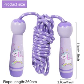 Skipping Rope - Adjustable Rope Skipping 260 cm with Cartoon Wooden Handle, Rainbow Jumping Rope, Fitness & Bone Development, Workout Gift