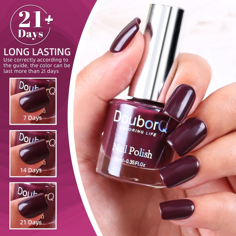 DouborQ Mud Red Color Nail Polish Finger Air Dry Long-lasting