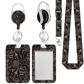 Lanyards for Id Badges,Skull Head with Rose Badge Reel Heavy Duty with Carabiner Clip, Work Name Tag Lanyard Ajustable ID Card Protector Case for Nurse Nursing Doctor Teacher Students