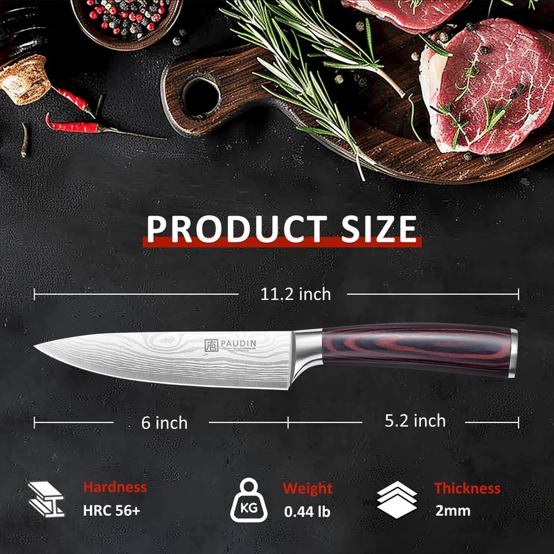 PAUDIN Chef Knife, 6 Inch Sharp Kitchen Knife, High Carbon
