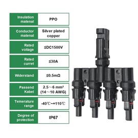 Hurifeng Photovoltaic Plug MC4 Splitter - T-type 3-Way, 4-Way, 5-Way Solar Plug - IP67 Waterproof, High Voltage 1500V, Quick Installation for Solar Panels (1Y4)