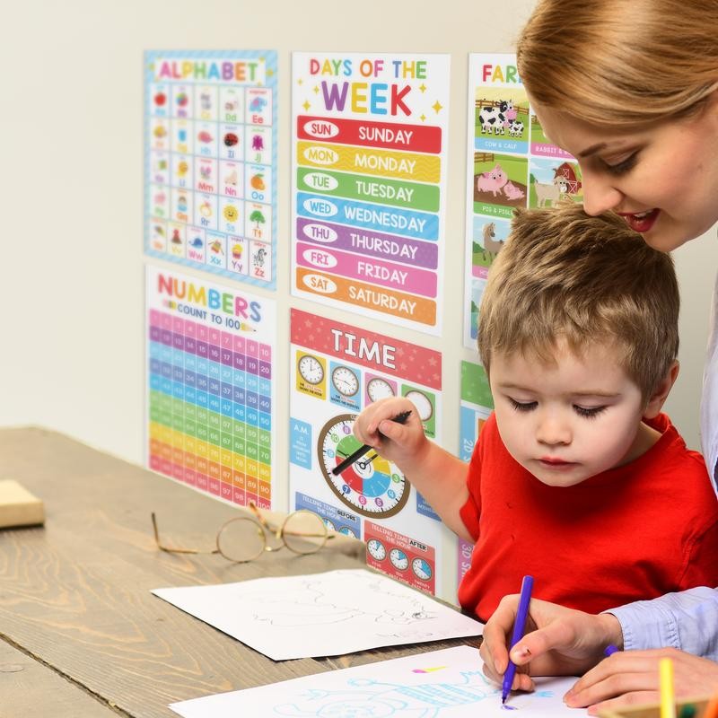 18 Laminated Educational Posters | Fun Learning Charts for Preschool,