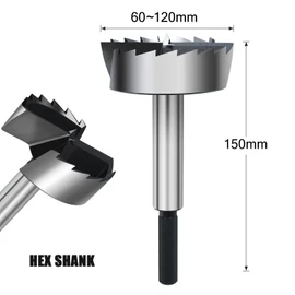 NIBBLAX 102mm Forstner Drill Bit for Woodworking, 4 Inch Forstner Bit Wood Drill Bits for Holes, Hinge Cutter (Ø102mm, Length 150mm, HEX Shank)