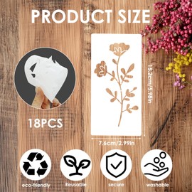 18 Sets Wildflower Stencils, Plant Flowers Stencils Mixed Media Art Stencils 6 x 3 Inch Small Wild Flower Leaf Branches Floral Herbs Wall Stencils for Painting on Wood Card Canvas Home Decor