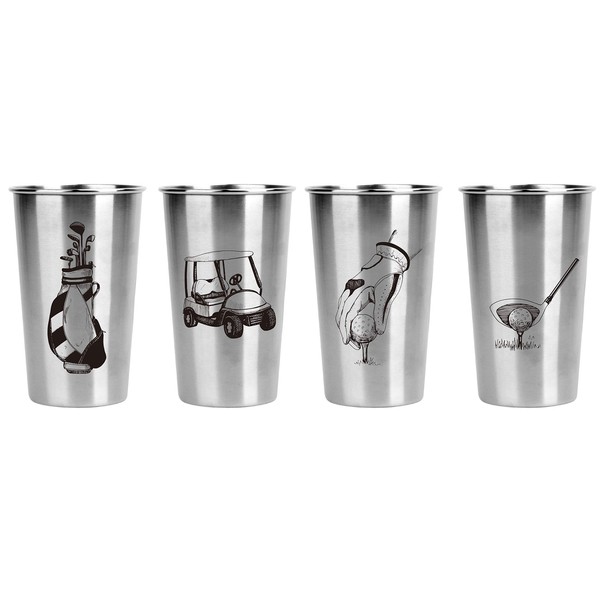 Magic Pine Stainless Pint Cups, Golf (Set of 4)