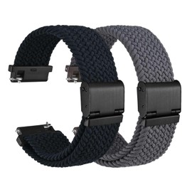 WOCCI 20mm Braided Nylon Watch Bands for Men and Women, 2 Packs Replacement Straps (Black+Grey)