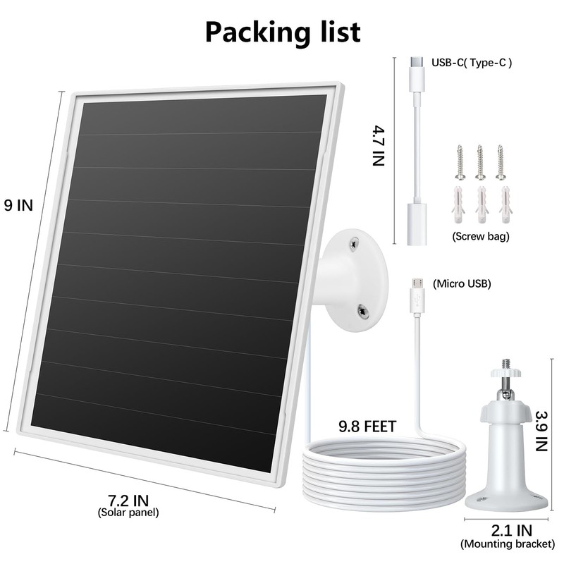8W Solar Panel for Outdoor Security Camera, 5V Micro USB