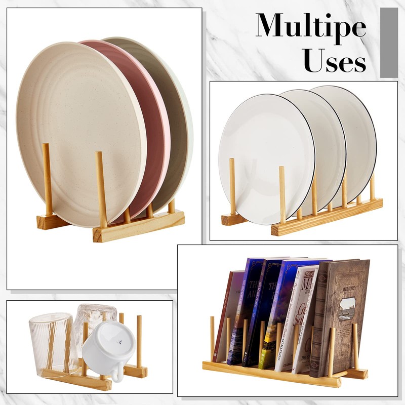 Zopeal 18 Pcs Bamboo Wooden Plate Racks Dish Rack Stand
