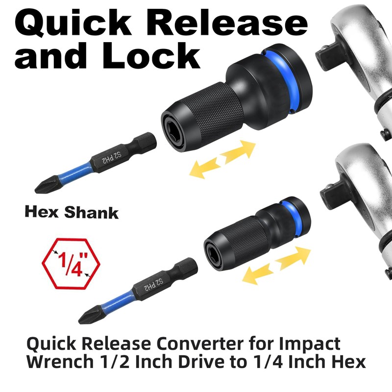 NORTOOLS 3PCS Quick Release Impact Bit Holders 1/4 Hex Converter,1/2-inch,