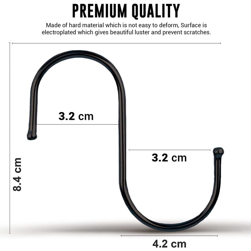 S Hooks for Hanging Clothes (10 Pack), Stainless Steel S