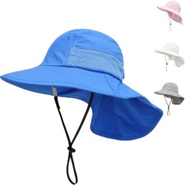 LIHYL Sombrero para Niños,Gorro ala Ancha de Sol para Bebe Secado Rápido para Niños 2 a 7 años UV Proteccion UPF 50+,Gorros Protectores de Cuello Ajustable Plegable Niño Adecuado para Playa, Viajes