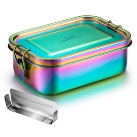 G.a HOMEFAVOR Stainless Steel Bento Box Leak-Proof Metal Lunch Box 800 ml with Removable Divider Lunch Box for Children and Adults, Galvanisation, Rainbow Colour Lunch Box
