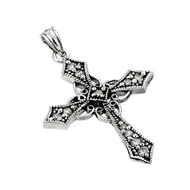 Sterling Silver Celtic Design CZ Cross Pendant