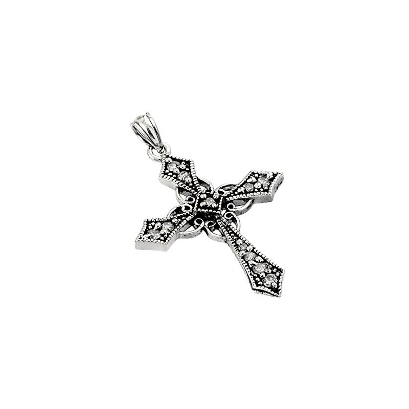 Sterling Silver Celtic Design CZ Cross Pendant