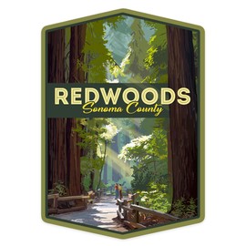Die Cut Sticker Sonoma County, California, Redwoods, Pathway in Trees, Contour Vinyl Sticker 1 to 3 inches (Waterproof Decal for Cars, Water Bottles, Laptops, Coolers), Small