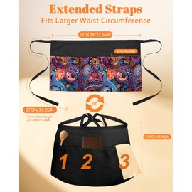 Slohif Reversible Server Apron with 6 Pockets - Waist Apron for Waitress Women Half Apron for Waiter Men Cute Water Resistant Serving Short Apron Barista Bartender Kitchen Accessories Colorful