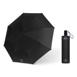 Ambra UV: Automatic Umbrella with UV Protection Windproof Pocket Umbrella for Rain and Sun 330g 27 x 6 cm, black