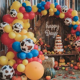 Paready Carnival Party Balloons, 50pcs Toy Inspired Story Balloons, Red Yellow Blue Balloons Cow Print and Sky Blue Cloud Balloons for Cartoon Story Carnival Circus Theme Birthday Party Baby Shower Wedding