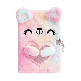 DERJDISF Plush Diary - Secret Diary with Lock for Adolescents and Young Women - Beautiful Journal with Teddy Bear Pattern and Fine Details - Party Diary