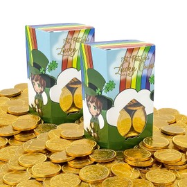 St. Patrick's Day Lucky Belgian Milk Chocolate Gold Coins, Nut Free, Kosher Certified, 1LB Leprechaun Box (2-Pack)