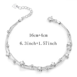 Liitata Star Chain Bracelets 925 Sterling Silver Star Bracelet Adjustable Women's Double Layered Bracelets for Sisters Girlfriend Best Friend Birthday Valentine's Day Gifts Souvenir - Style 1,