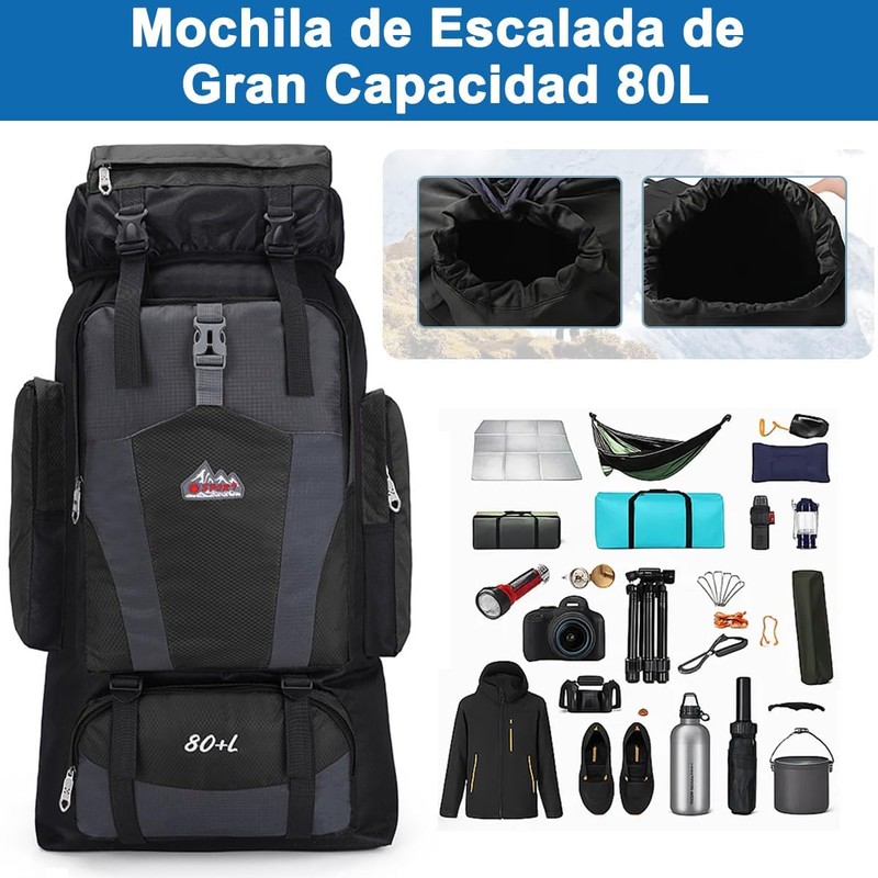 Mochila Senderismo 80L Impermeable para Hombre y Mujer