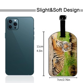 Zoczos Bengal Tiger Leather Luggage Travel Bag Tags Wild Beast Carnivore Tigers Feline Mammal in Jungle Green Grass Luggage Tag Holder Name ID Labels Set for Men Women, 1 Pack
