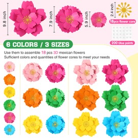 18 Pcs Paper Flowers Decor for Wall DIY Flower Bulletin Board 3D Spring Fiesta Mexican Paper Floral Decoration for Photo Backdrop Classroom Back to School Party(Circular,Rainbow)