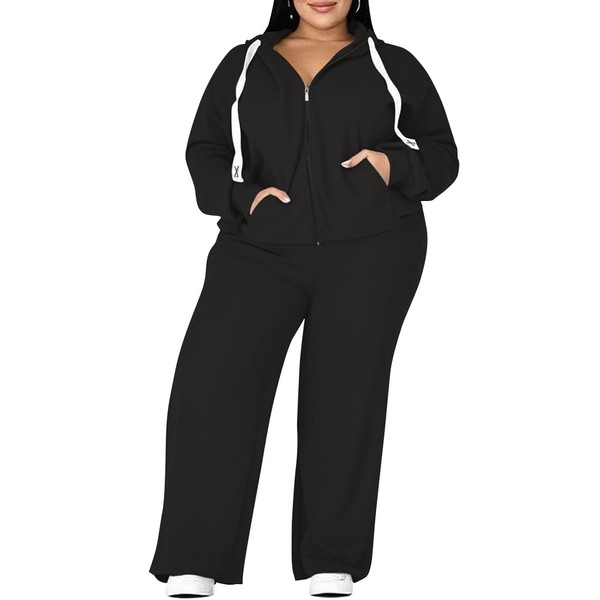 UOUA Plus Size Womens 2 Piece Sweatsuits Outfits Zip Up