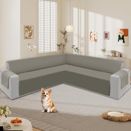 ALIECOM Corner Sectional Couch Covers L Shape Sofa Covers Washable Reversible Sectional Slipcover U Shape Pet Dogs Universal Furniture Protector with Elastic Straps (Khaki, Large)