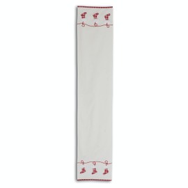 K&K Interiors Christmas Embroidered Santa Boots White Cotton Table Runner with Red Tri, 72 Inch, Kitchen Accessories