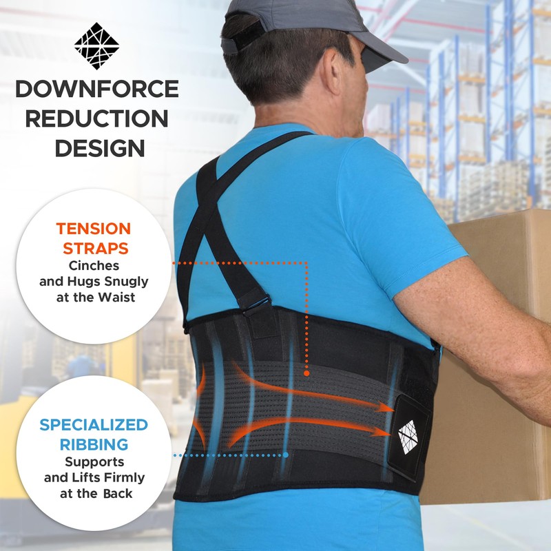 Adjustable Lower Back Support Belt with Suspenders - Heavy Duty