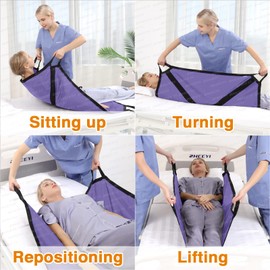 ZHEEYI Multipurpose 39" x 36" Positioning Bed Pad with Reinforced Handles - Reusable & Washable Patient Sheet for Turning, Lifting & Repositioning - Double-Sided Nylon Fabric, Purple