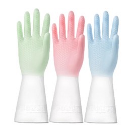 ANIS·KEAAR 3 Pairs Rubber Cleaning Gloves, Reusable Dishwashing Gloves for Kitchen Household Washing Dishes Tool, Non-Slip(L)