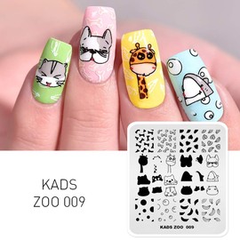 KADS Nail Stamping Plates Stamper Set 2 Cute Panda Dogs Giraffe Stamp Templates + 1 Silicone Stamper