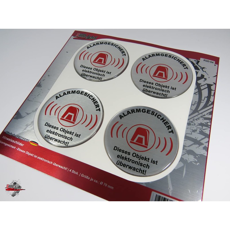 BIKE-label Aluminium Look 3D Sticker Warning Sign 4 x Alarm