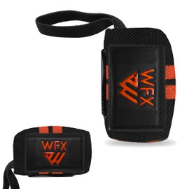 Gym Wrist Wraps Fitness Workout Training Heavy Weight Lifting Wrist Straps Support Thumb Loops Adjustable Pair Brace Strong Grip Powerlifting Bodybuilding (Orange)