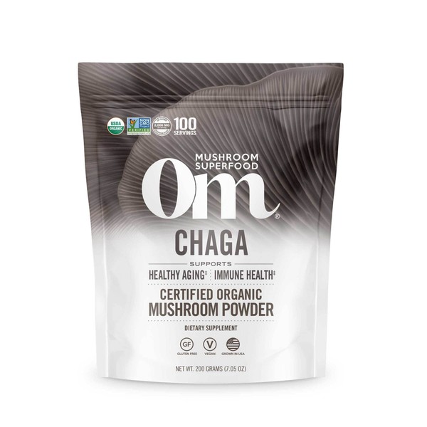 Om Organic Mushroom Nutrition Supplement, Chaga: Sacred Antioxidants, Anti Aging, 100 servings, 7.14oz, 200 Gram