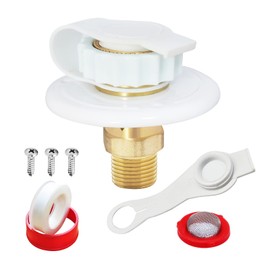 RV City Water Fill Inlet Flange Check Valve Water Hookup Connector 3/4 NH Female to 1/2 NPT Male Mount Lead-Free Brass Flush RV Water Backflow Preventer with Dust Plug for RV Camper Motorhome