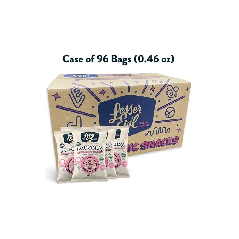 Lesserevil Organic Popcorn, 0.46oz Bulk Foodservice Case, 96 Bags (Himalayan