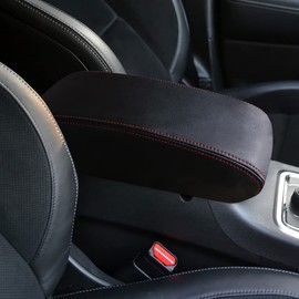 AAGiiLEEYO Car Center Armrest Covers Fit for 2011-2021 Jeep Grand Cherokee Black with Red Stitches Leather Covers Center Console Covers