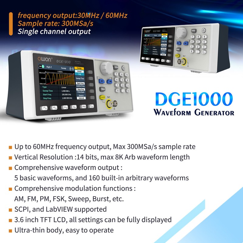 OWON DGE1030 30MHz 125MSa/s Arbitrary Waveform Generator Single Channel 1CH
