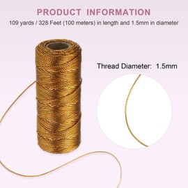 sourcing map 328 Feet/109 Yards Metallic Cord Gold Tone Twine 1.5mm Thread String for Crafts Gift Wrapping Christmas Decoration Hanging Tag