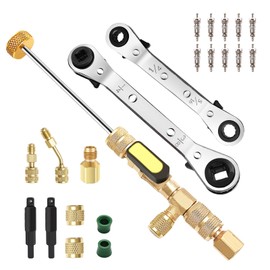 Wayona 22Pcs Valve Core Removal Tool and HVAC Service Wrench Set with Hex Bit Adapters, Dual Size SAE 1/4 & 5/16 Port, 3/8'' to 1/4'', 5/16'' x 1/4'' Refrigeration Service Wrench, 10pcs Valve Core