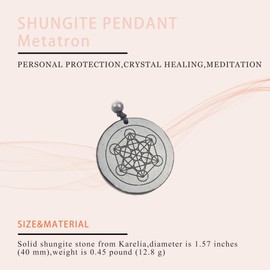 LWQCHW Naturals Shungite Crystal Necklace Pendant | Healing Crystals & Chakra Necklace - Gemstone Jewelry for Men & Women - Spiritual and Joyous Gifts 40mm (Metatron)