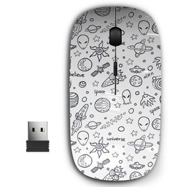 KAWAMOUSE 2.4G Ergonomic Portable USB Wireless Mouse for PC, Laptop, Computer, Notebook with Nano Receiver (Cute Space Funny)