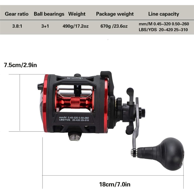Sougayilang Trolling Reel Level Wind Conventional Reel Graphite Body Fishing