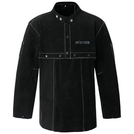 ANTAITHER Leather Welding Jacket with Open Back, Bib Apron with Cape Sleeve, Heat Flame Resistant Welder Coat (5XL)