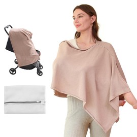 Momcozy Nursing Cover for Breastfeeding,Breathable Soft Full Privacy Poncho,Stroller Cover,Baby Blanket,and Stylish Scarf,Portable,Include Laundry Bag - Color: Brown